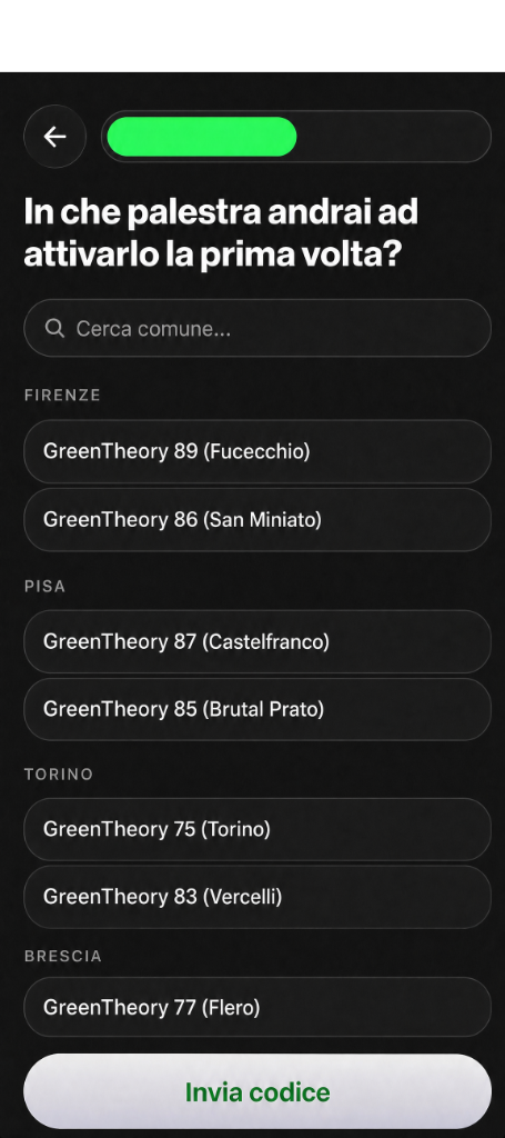 Scelta della palestra per la prima attivazione