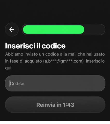 Schermata Inserisci il codice OTP