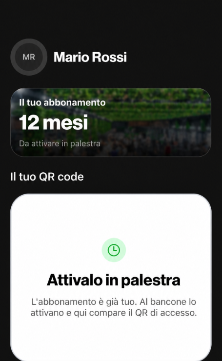 Abbonamento da attivare in palestra con QR code